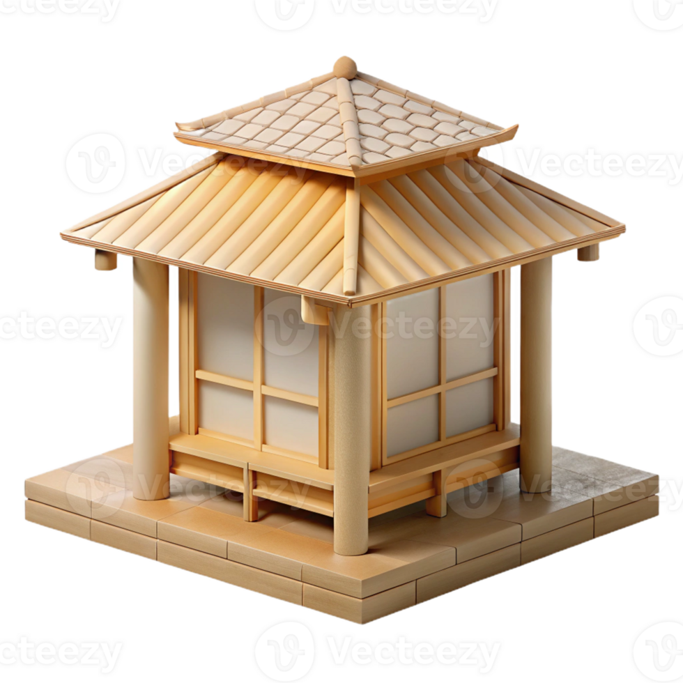extraordinary artistic A minimalist Japanese teahouse constructed from bamboo and rice paper, soft natural daylight, watercolor painting style detailed png