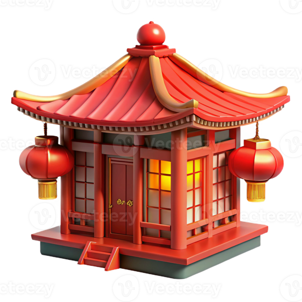stunning abstract Traditional Chinese courtyard house, intricate wooden latticework, red painted walls, warm lantern light, classical painting style original png