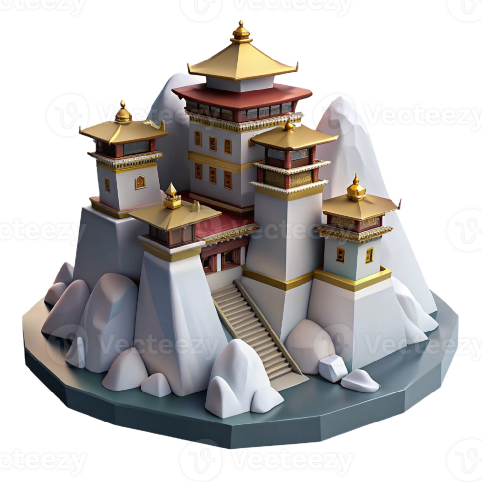 extraordinary traditional Mountaintop monastery, stone walls, snow-capped peaks, serene atmosphere, Tibetan architecture style high resolution png