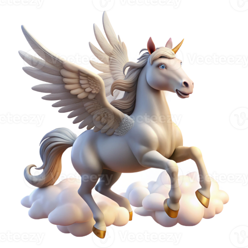 elegant contemporary A graceful Pegasus soaring through the clouds, its wings catching the sunlight, in a majestic, realistic style high resolution png
