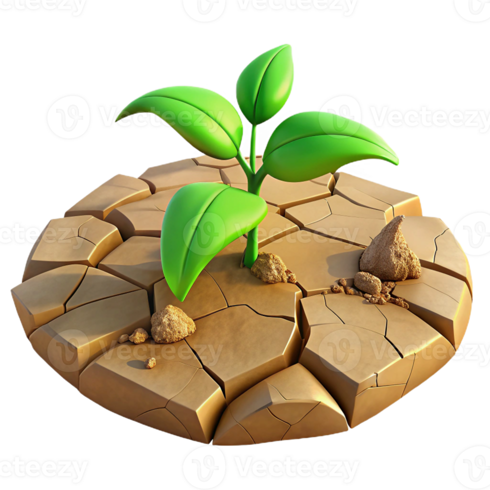 impressive rustic A cracked desert floor with a single, resilient green plant, harsh sunlight, photorealistic style genuine png
