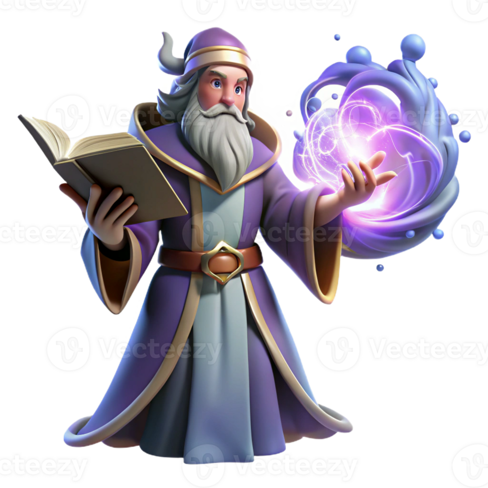 wonderful contemporary A powerful wizard casting a spell from a spellbook, surrounded by swirling arcane energy, illuminated by magical light, in a dramatic style detailed png