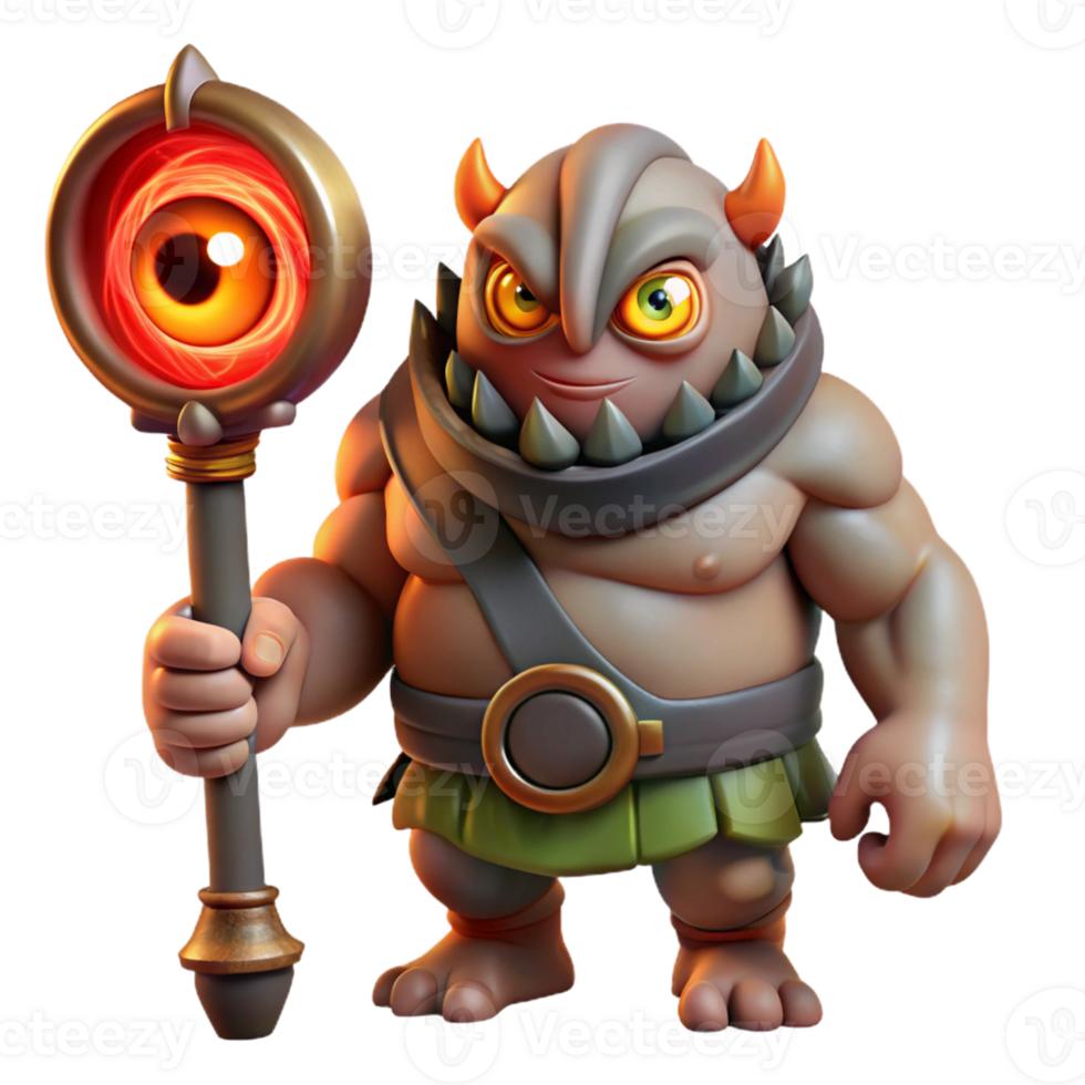 dramatic traditional A colossal cyclops with a single fiery eye, holding a massive club, against a backdrop of volcanic smoke. Dark fantasy style exclusive png