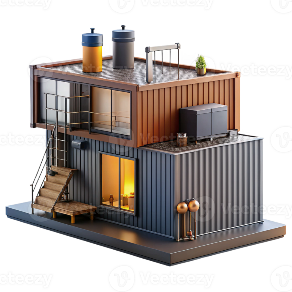 beautiful classic Shipping container home, industrial aesthetic, repurposed materials, modern design, upcycled architecture high resolution png