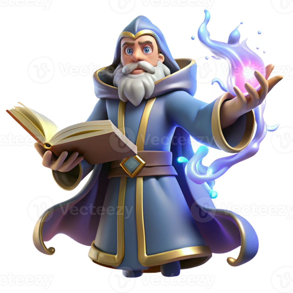 serene modern A powerful wizard casting a spell from a spellbook, surrounded by swirling arcane energy, illuminated by magical light, in a dramatic style high resolution png