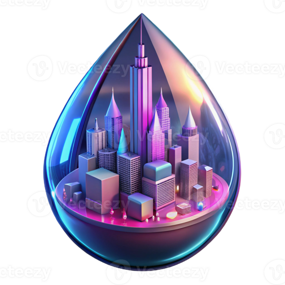 wonderful rustic A futuristic cityscape reflected in a raindrop on a window, neon lights, cyberpunk style high resolution png