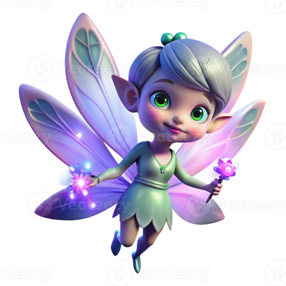 dramatic creative A playful pixie with iridescent wings and sparkling eyes, hovering among glowing flowers, illuminated by moonlight. Whimsical, magical, soft lighting, digital painting genuine png
