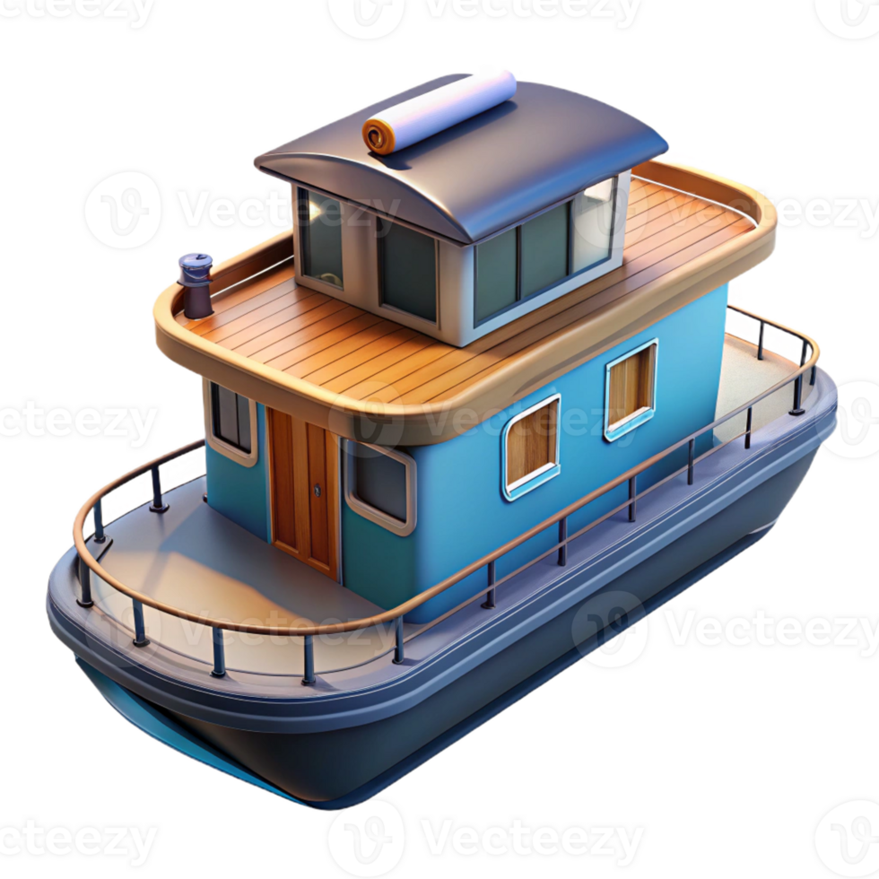 wonderful creative Floating houseboat, modern design, waterfront living, nautical style authentic png