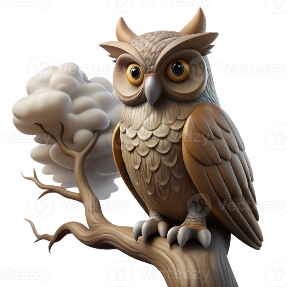 magnificent creative A wise old owl perched on an ancient oak branch, shrouded in ethereal fog, art nouveau style exclusive png