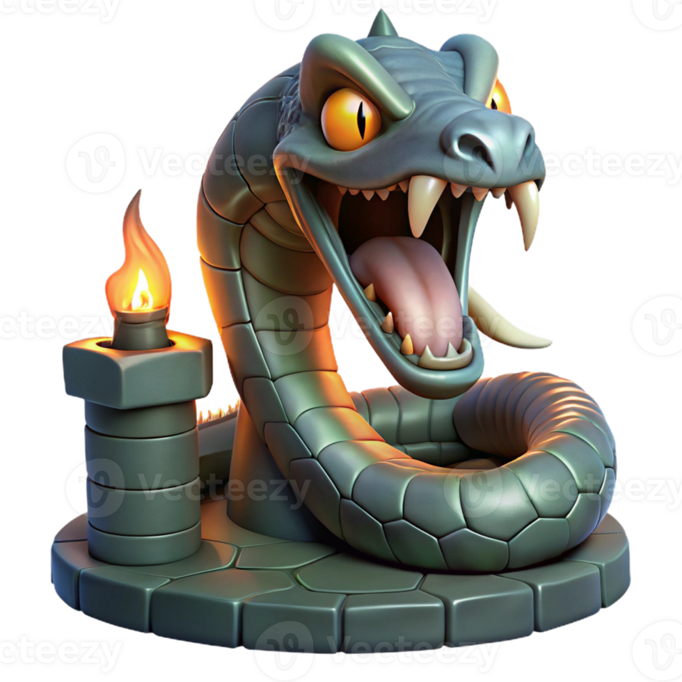 vibrant creative A terrifying basilisk with venomous gaze, slithering through a dark dungeon, lit by a single torch. Gothic style professional png