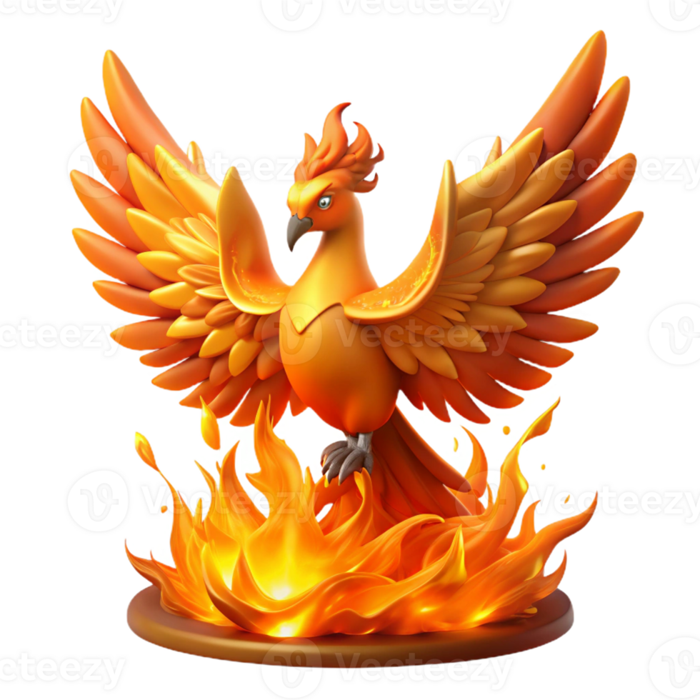 stunning creative A proud phoenix engulfed in flames, rising from a pyre of ashes. Intense, fiery lighting. Symbolic style authentic png