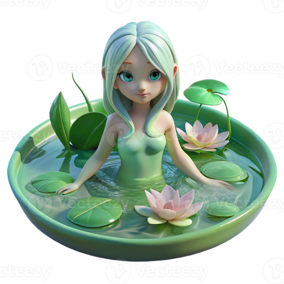 beautiful abstract A mysterious water nymph floating in a crystal-clear lake, surrounded by lily pads, lit by underwater sunlight, in a ethereal style 4K png