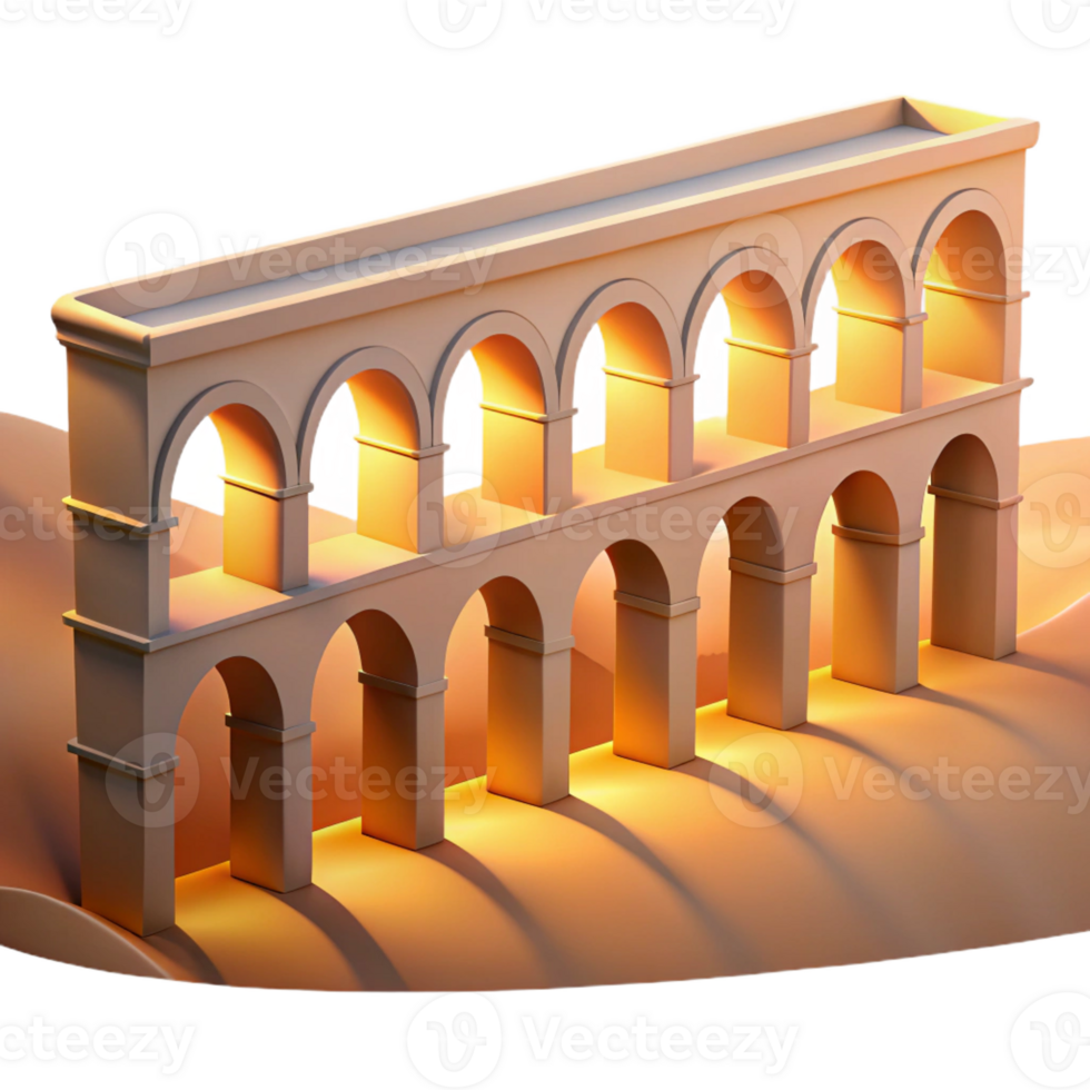 stunning abstract Roman aqueduct, arched structure, rolling hills, golden hour lighting, historical style exclusive png