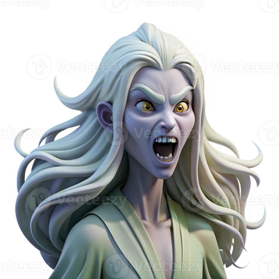 magnificent abstract A mysterious banshee with flowing white hair, wailing in the moonlight. Eerie, atmospheric lighting. Celtic mythology style professional png