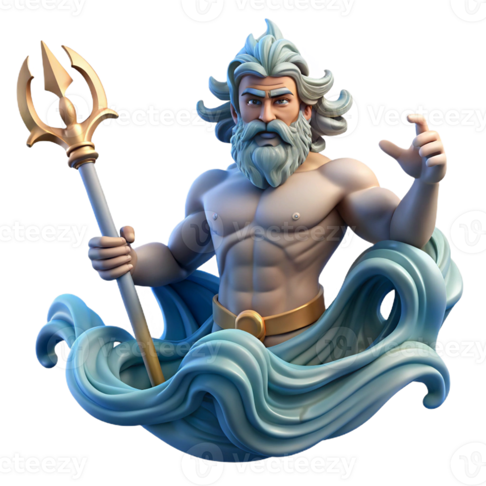 extraordinary classic A powerful Poseidon wielding a trident, commanding the waves of a stormy sea. Baroque style. Dramatic, dark lighting high quality png