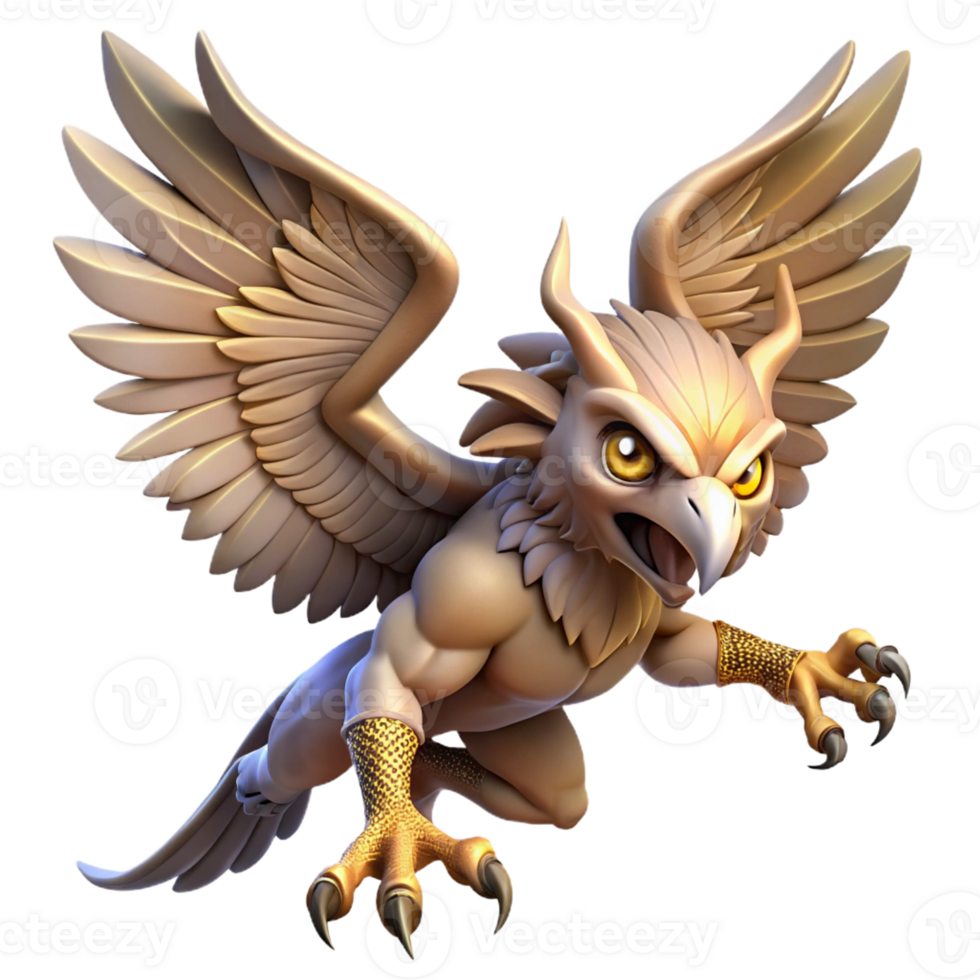 magnificent artistic A fierce harpy with sharp talons and leathery wings, swooping down from a stormy sky, lit by flashes of lightning. Baroque style original png