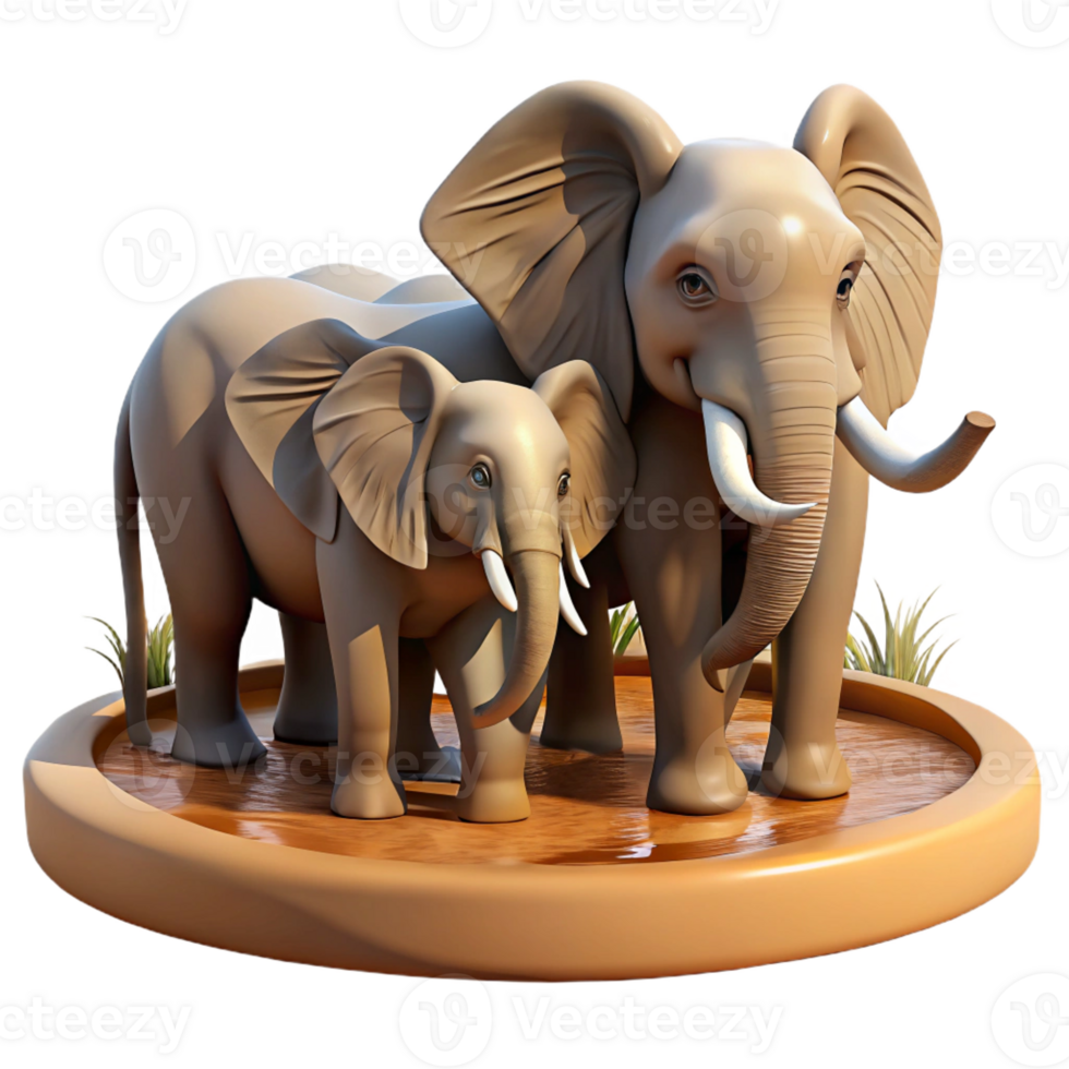 stunning vintage A family of elephants bathing in a muddy waterhole, illuminated by the warm afternoon sun, in a photorealistic style exclusive png