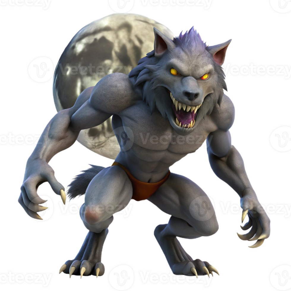 elegant classic A fierce werewolf transforming under the full moon, its fur bristling, in a terrifying, horror style genuine png