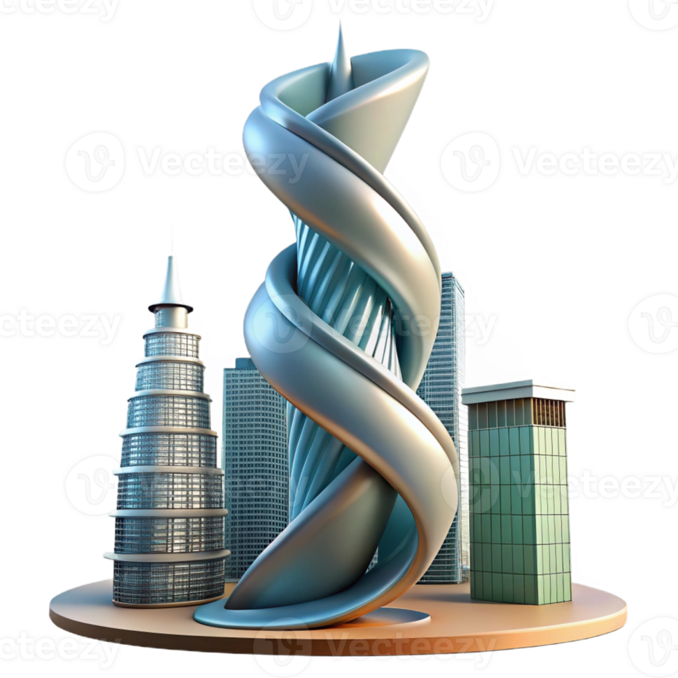 magnificent contemporary Spiral skyscraper, twisting form, dynamic composition, futuristic city skyline, innovative architecture authentic png