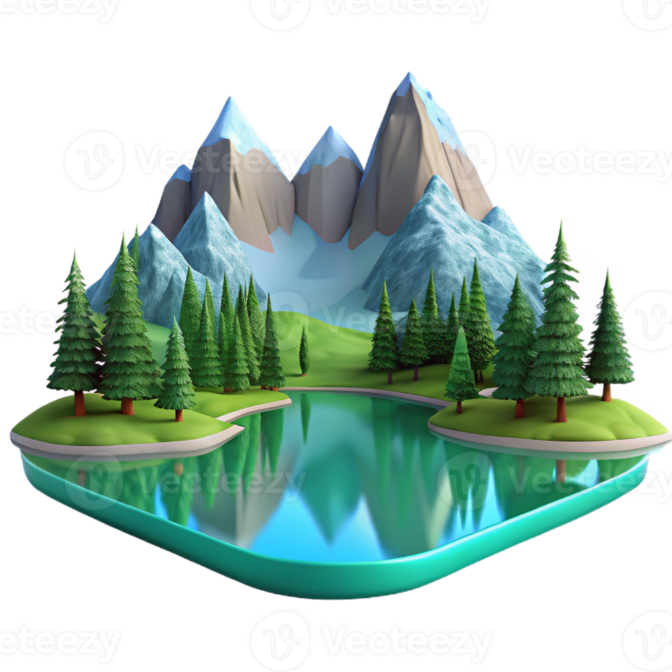 elegant contemporary A serene lake reflecting the surrounding mountains and trees, calm water, landscape photography style high resolution png