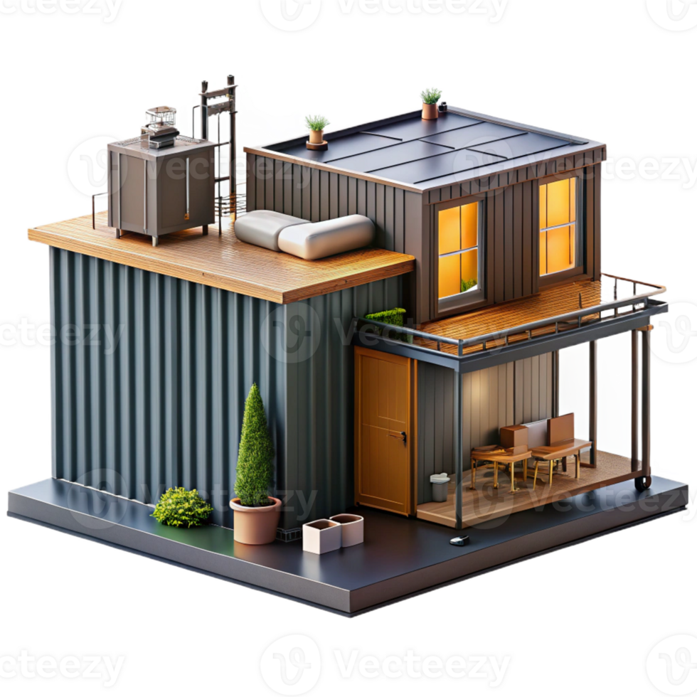 vibrant artistic Shipping container home, industrial aesthetic, repurposed materials, modern design, upcycled architecture authentic png