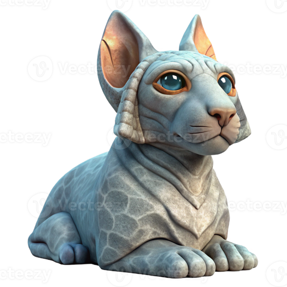 magnificent artistic A stoic sphinx with weathered stone skin, gazing out over a vast desert landscape, bathed in the warm light of the setting sun. Surrealist style high resolution png