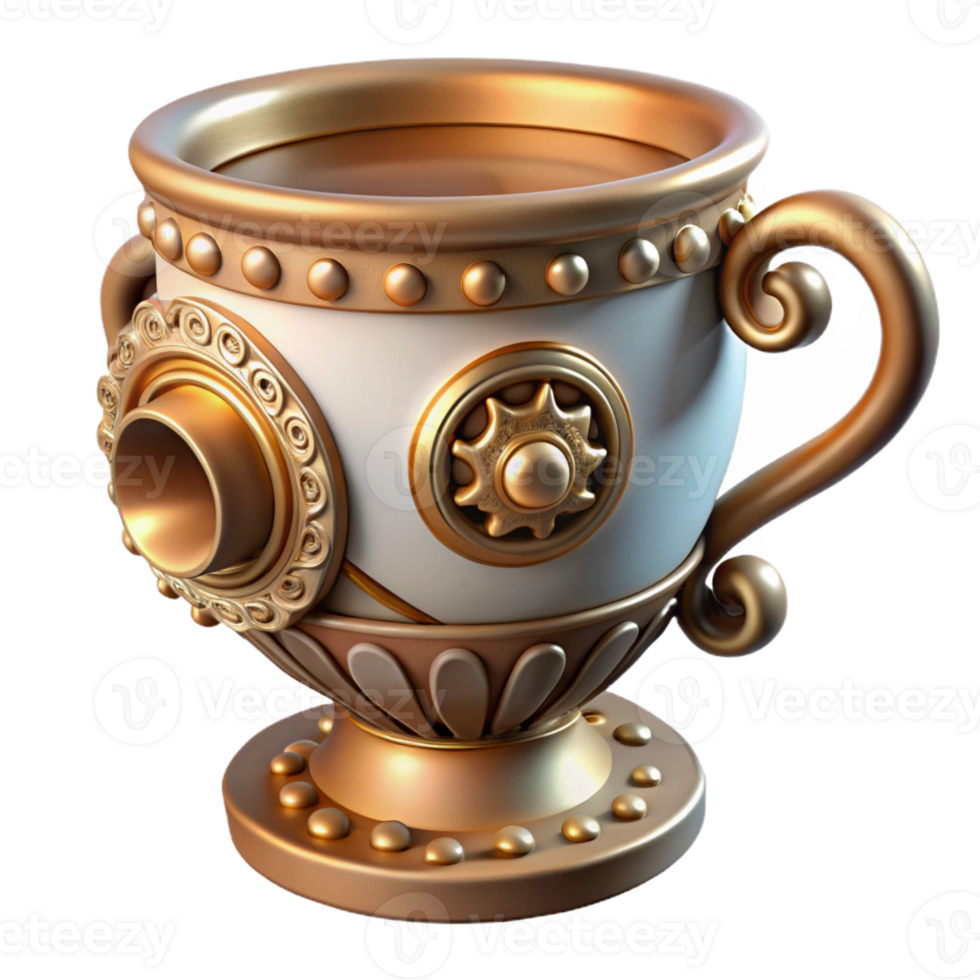 vibrant creative A steampunk teacup, porcelain and brass, intricate filigree design, soft, diffused lighting high resolution png