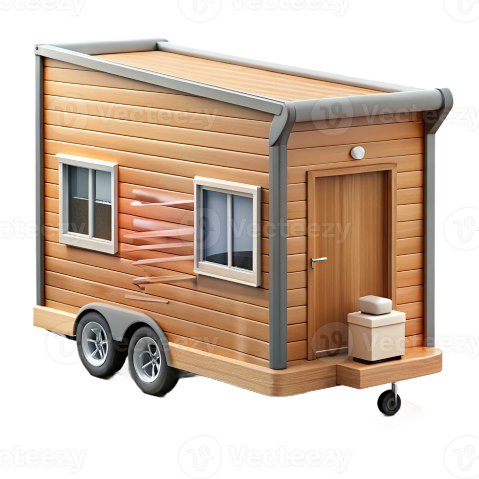 dramatic creative Tiny house on wheels, compact design, cozy interior, natural wood finishes, minimalist lifestyle premium png