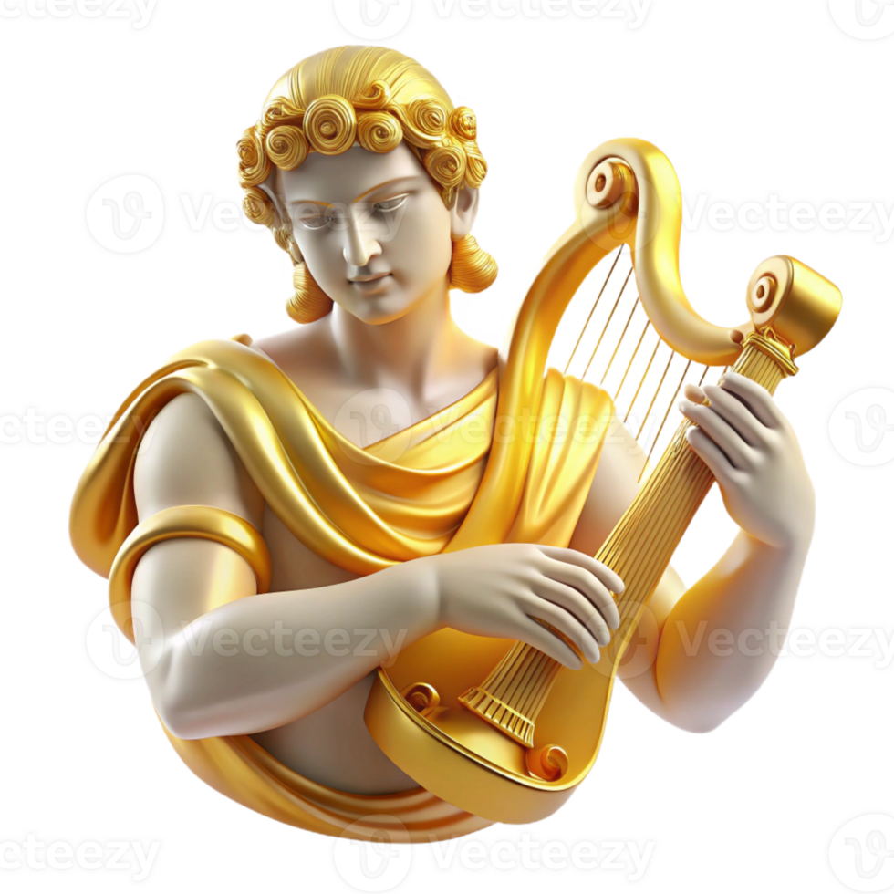 magnificent modern A radiant Apollo playing a golden lyre, surrounded by the Muses. Renaissance style. Soft, golden lighting professional png