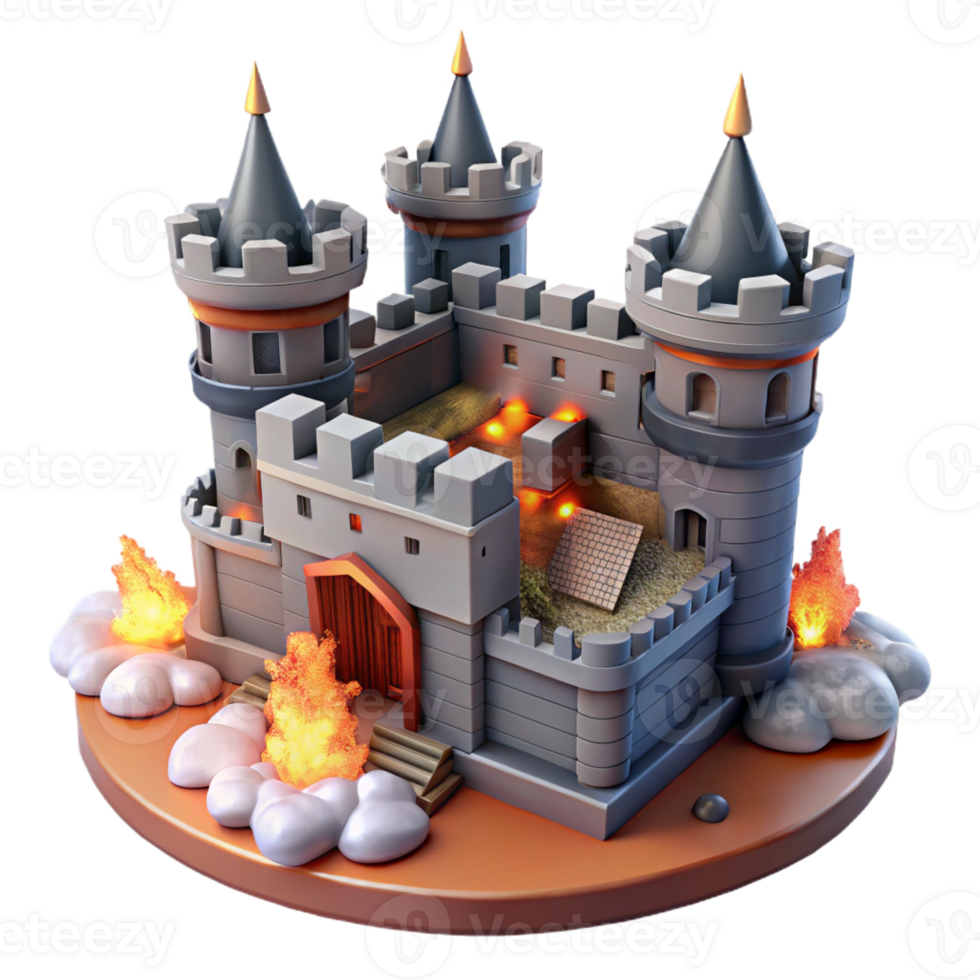 vibrant vintage A medieval castle under siege, dramatic action, realistic detail, smoky atmosphere original png