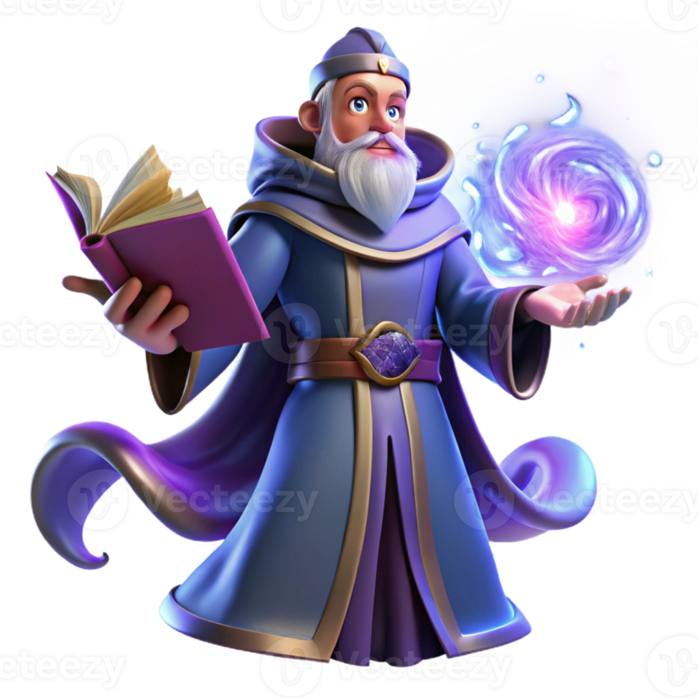 dramatic artistic A powerful wizard casting a spell from a spellbook, surrounded by swirling arcane energy, illuminated by magical light, in a dramatic style professional png