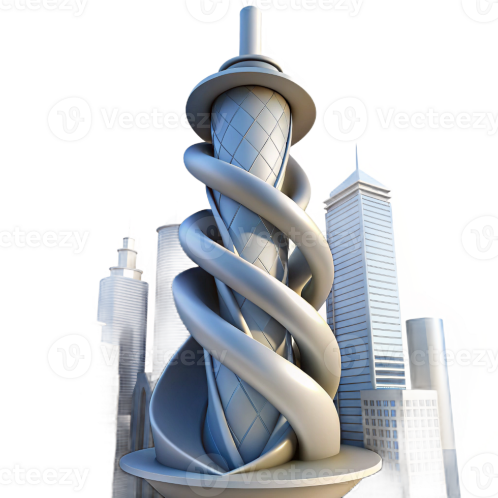 wonderful vintage Spiral skyscraper, twisting form, dynamic composition, futuristic city skyline, innovative architecture 4K png