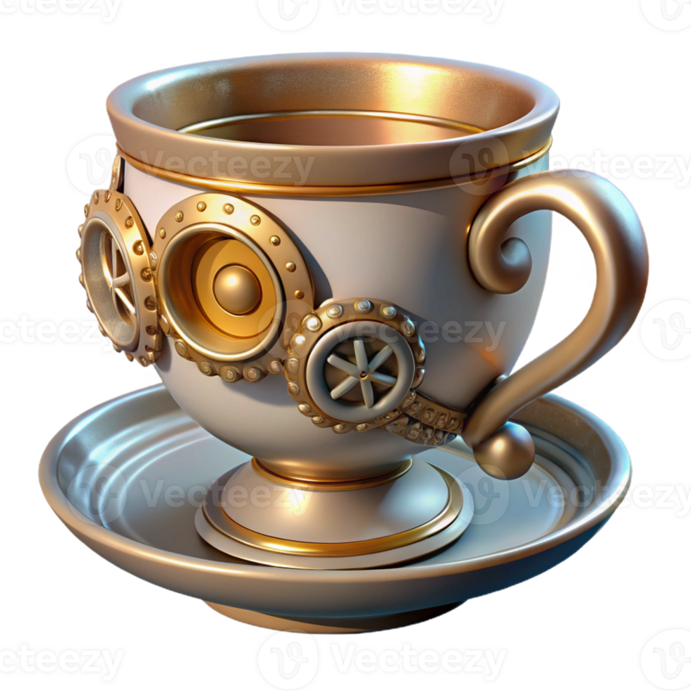 beautiful abstract A steampunk teacup, porcelain and brass, intricate filigree design, soft, diffused lighting genuine png