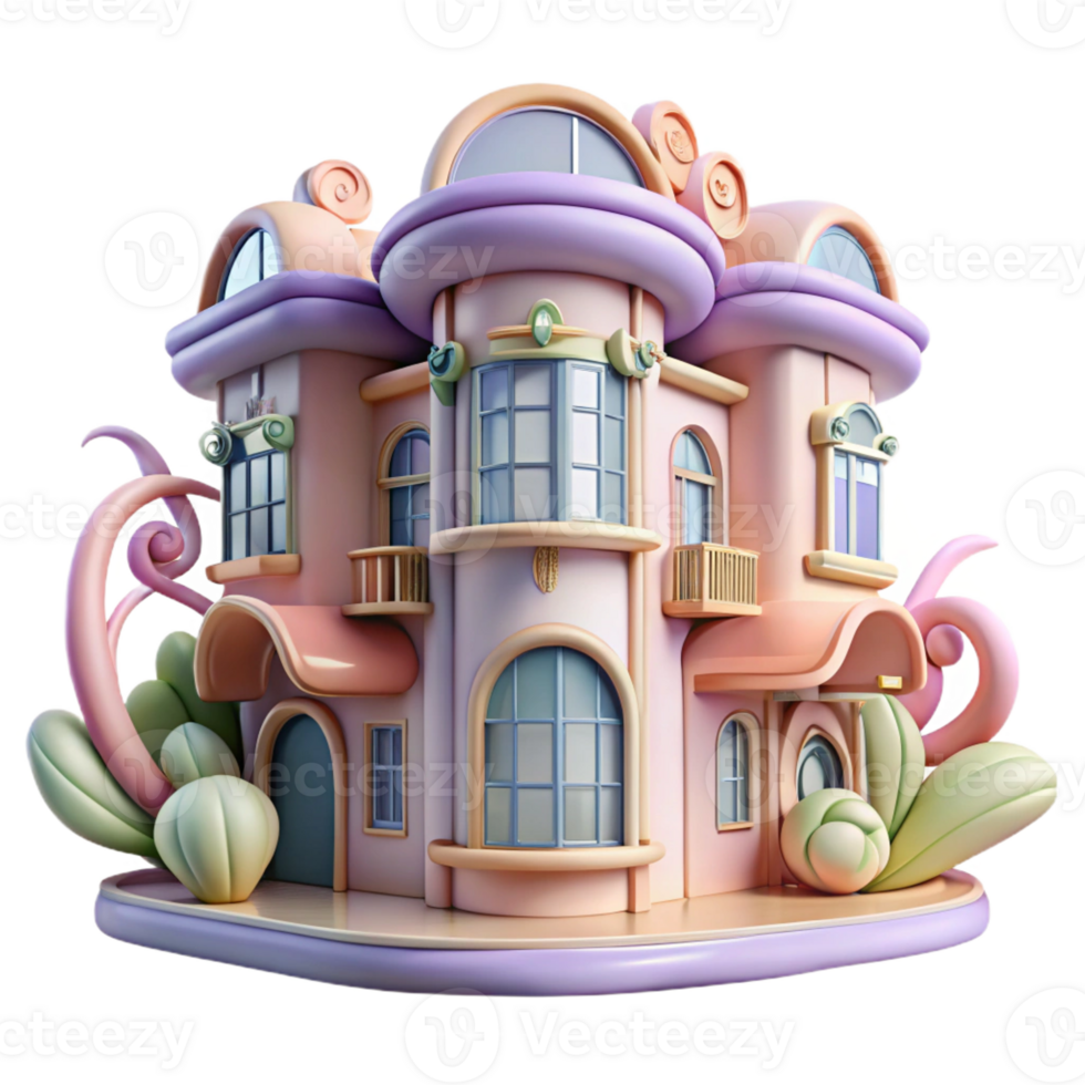 impressive classic Art Nouveau apartment building, flowing lines, floral motifs, soft pastel colors, decorative art style high quality png