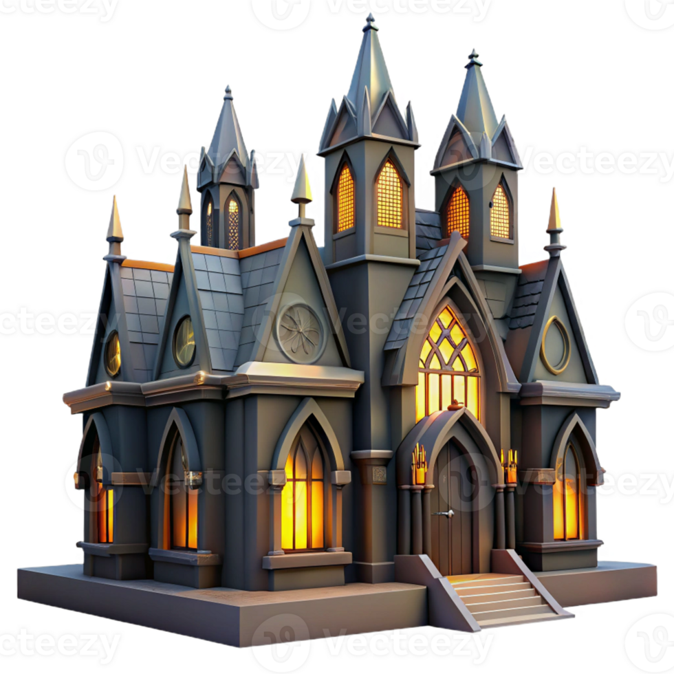 elegant classic Gothic revival mansion, pointed arches, stained glass windows, dramatic chiaroscuro lighting, highly detailed, Gothic Revival style high resolution png