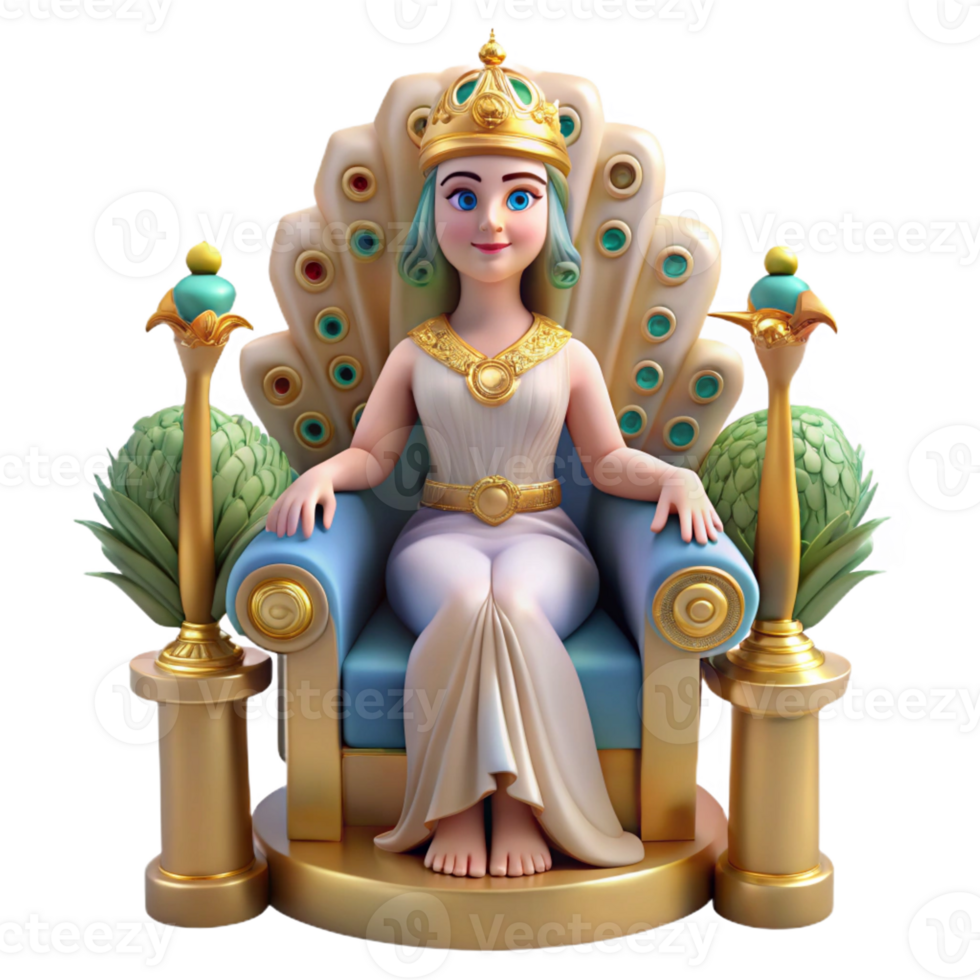 stunning creative A loving Hera with a regal demeanor, seated on a throne adorned with peacocks. Classical style. Soft, warm lighting professional png