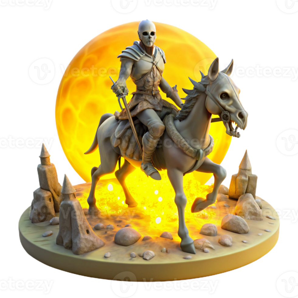 wonderful abstract A spectral warrior riding a skeletal steed across a desolate battlefield, under a sickly yellow sky, lit by the glow of burning ruins. Donato Giancola, heroic fantasy, grim premium png