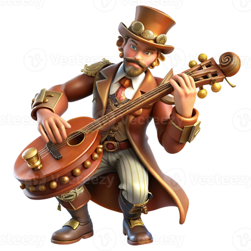 magnificent abstract Steampunk musician, ornate instrument, dramatic stage lighting, expressive pose high resolution png