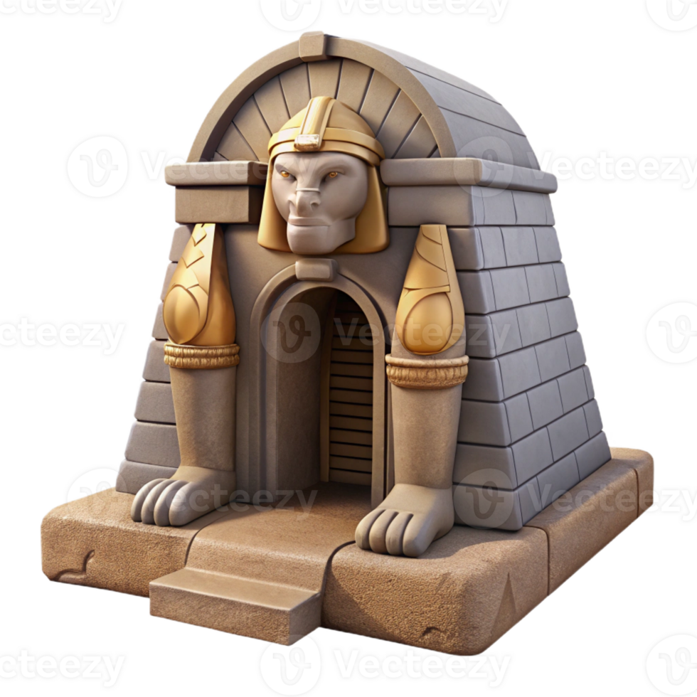 serene abstract A stoic sphinx with weathered stone skin, guarding a hidden tomb entrance in a desolate desert. Harsh, midday sun. Egyptian Revival style high resolution png