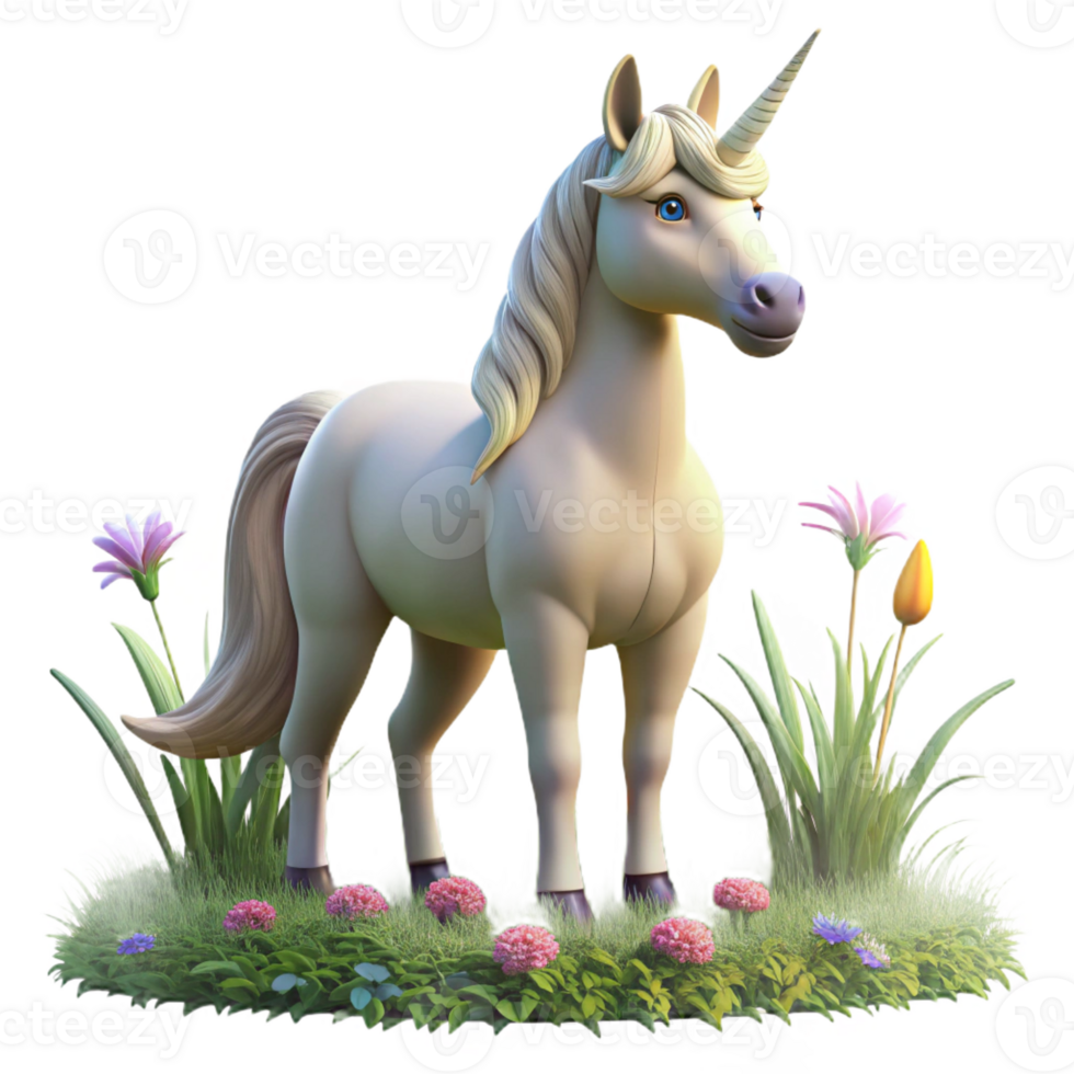impressive contemporary A noble unicorn with a spiraling horn, grazing in a meadow of wildflowers, bathed in the soft light of dawn. Pre-Raphaelite style genuine png