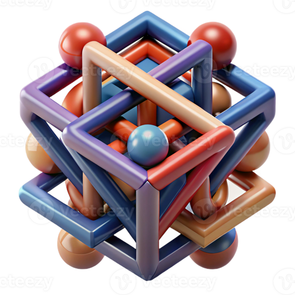 impressive classic A complex, multi-layered composition of geometric shapes and lines, creating an optical illusion, in a bold, Op Art style premium png