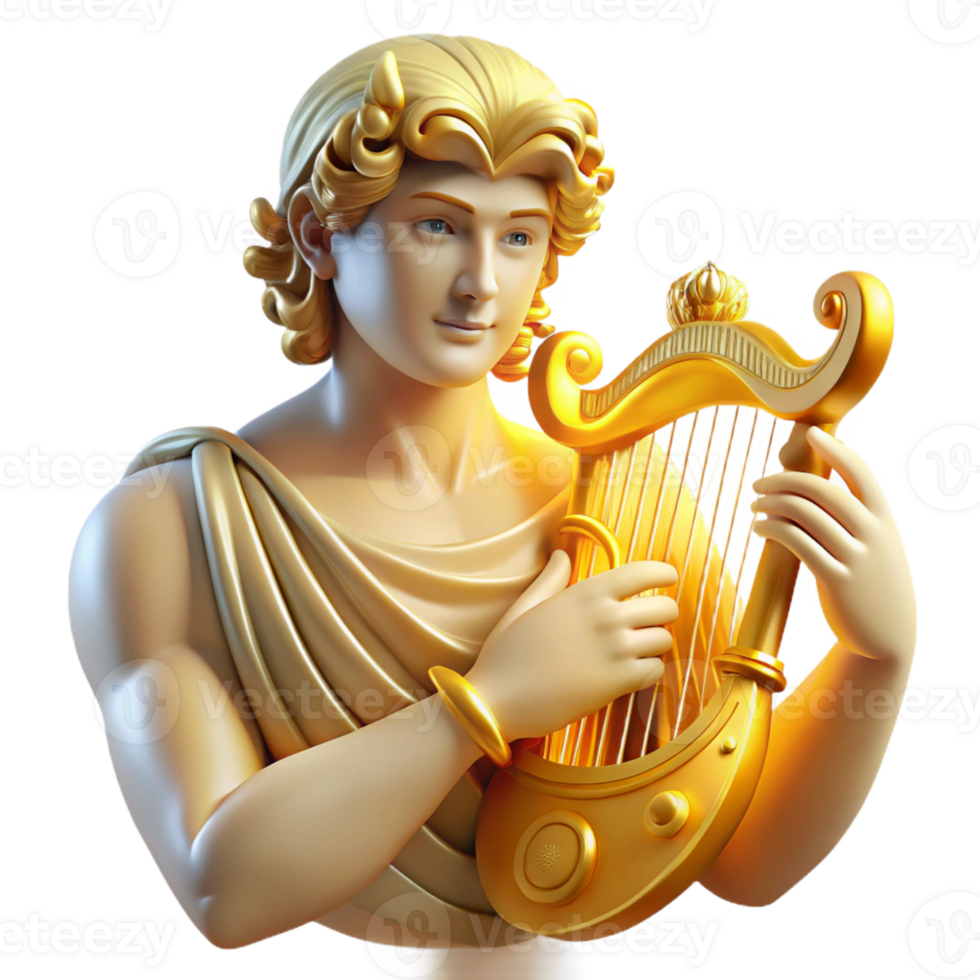 extraordinary abstract A radiant Apollo playing a golden lyre, surrounded by the Muses. Renaissance style. Soft, golden lighting premium png