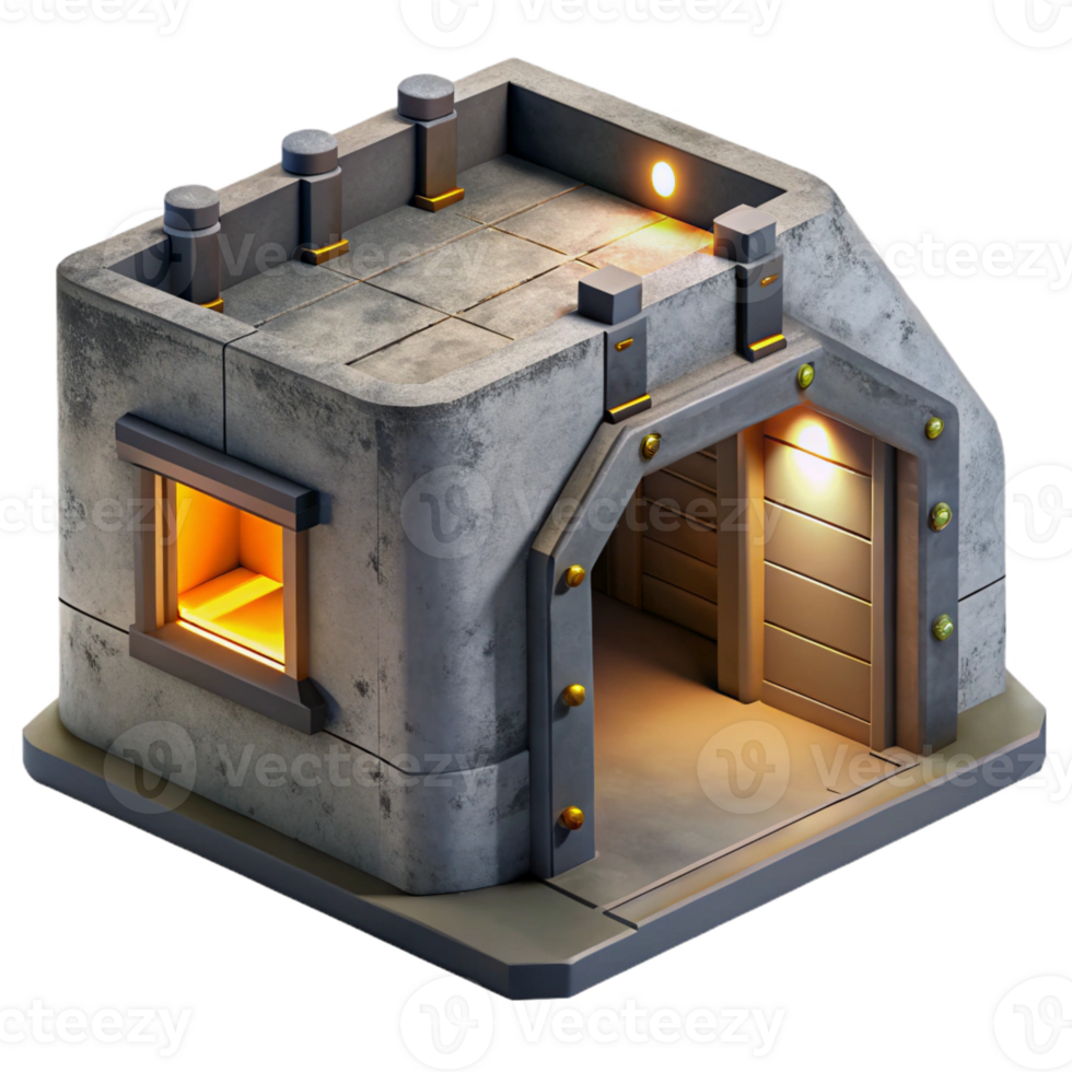 dramatic modern Underground bunker, concrete walls, dim artificial light, survivalist style exclusive png