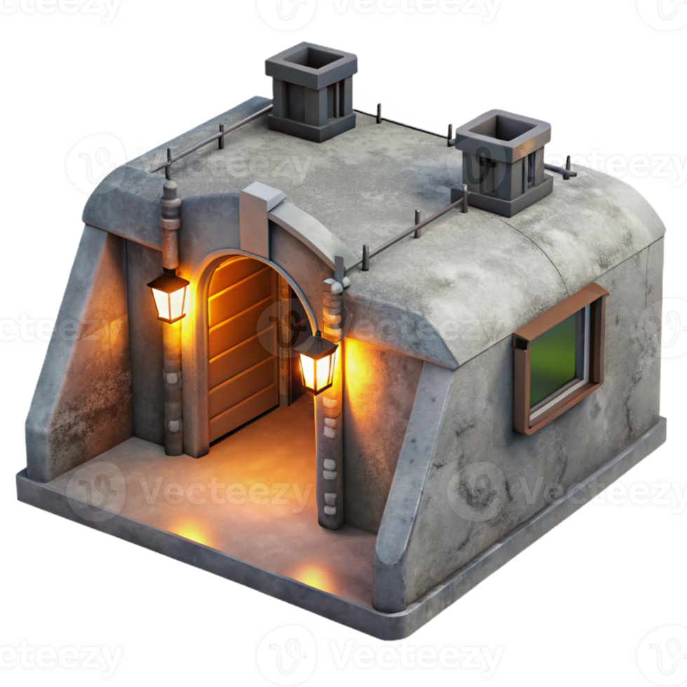 magnificent classic Underground bunker, concrete walls, dim artificial light, survivalist style authentic png