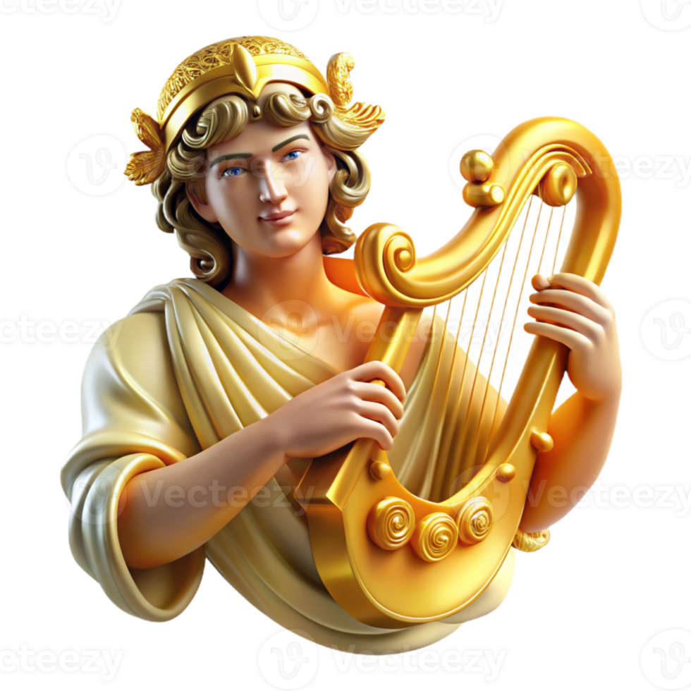 extraordinary rustic A radiant Apollo playing a golden lyre, surrounded by the Muses. Renaissance style. Soft, golden lighting detailed png