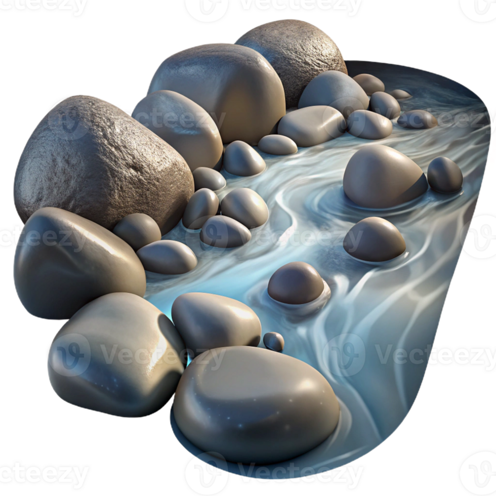 extraordinary abstract A crystal clear stream flowing over smooth pebbles, dappled sunlight, realistic style authentic png