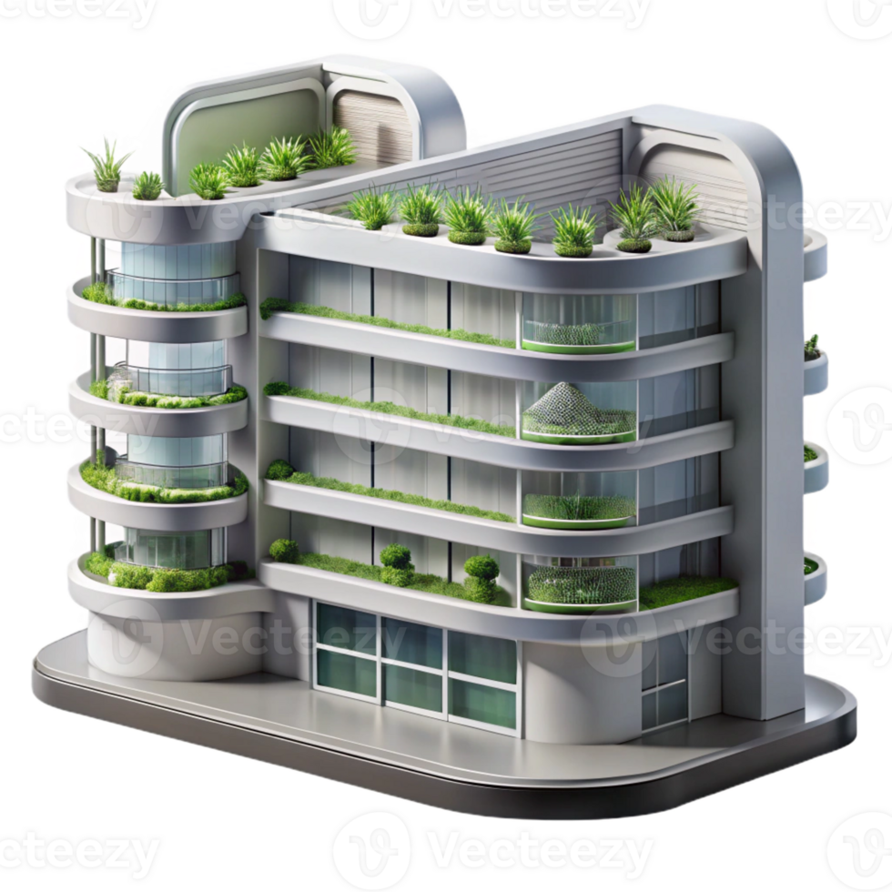 dramatic minimalist A futuristic apartment complex with vertical gardens and hydroponic farms, sleek minimalist design, sustainable architecture. Eco-friendly, futuristic city, utopian vision genuine png