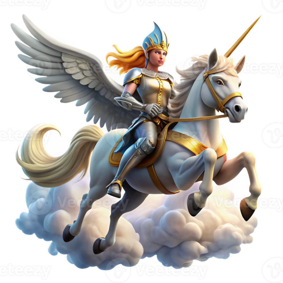 elegant minimalist A regal valkyrie with winged helmet and spear, riding a winged horse through a stormy sky. Dramatic, dynamic lighting. Norse mythology style detailed png