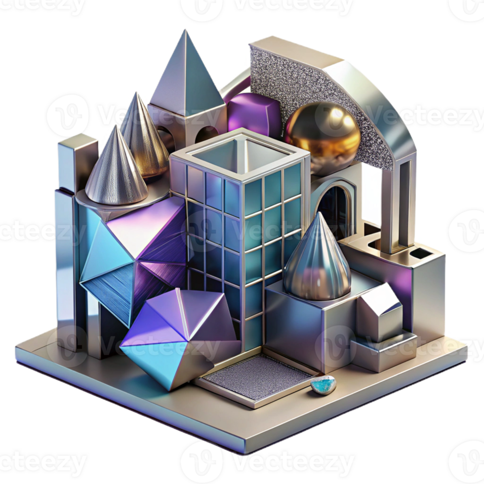 magnificent vintage Deconstructivist museum, fragmented geometric shapes, metallic cladding, dynamic composition, neon lighting, highly detailed, Deconstructivist style high resolution png