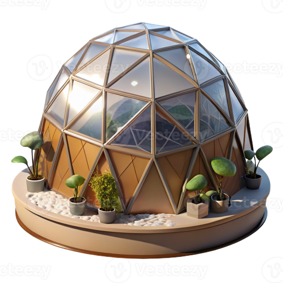 magnificent rustic A geodesic dome greenhouse in a snowy landscape, winter sunlight, landscape photography premium png